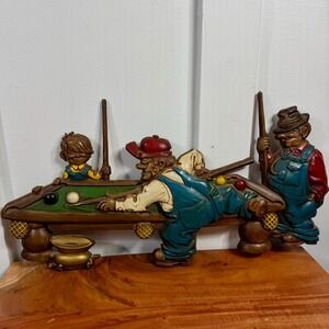 Vintage Sexton 1971 Cast Metal Wall Art Billiards Pool Players Scene